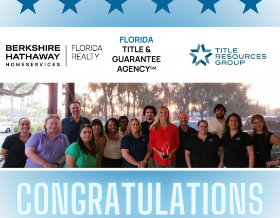 Congratulations Florida Title & Guarantee Agency on Receiving Pinnacle Top Agent Award
