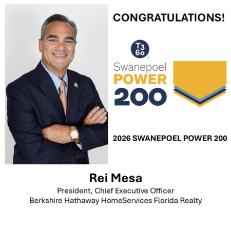 Berkshire Hathaway HomeServices Florida Realty Florida Realty President & CEO, Rei Mesa, Receives Swanepoel 200 Recognition.
